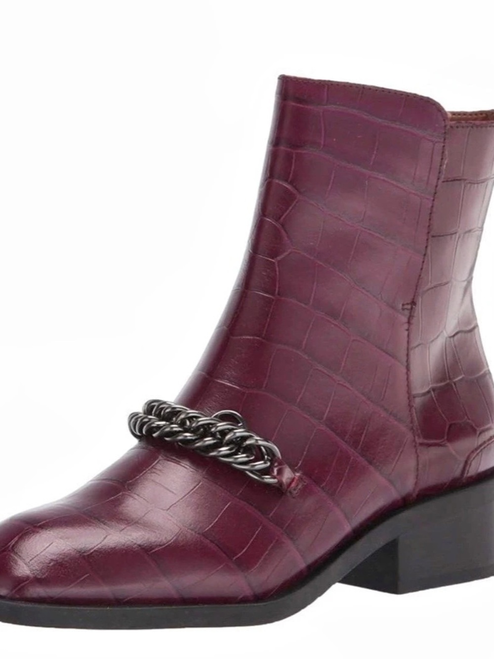 Crocodile Embossed Chain Ankle Boots in Purple